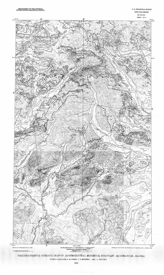 Map : Reconnaissance geologic map of south-central Misheguk Mountain quadrangle, Alaska, 1982 Cartography Wall Art :
