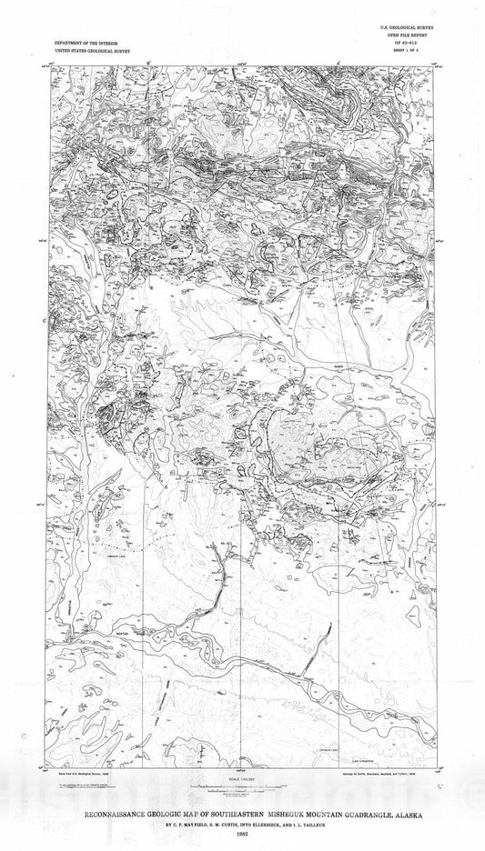 Map : Reconnaissance geologic map of southeastern Misheguk Mountain quadrangle, Alaska, 1982 Cartography Wall Art :