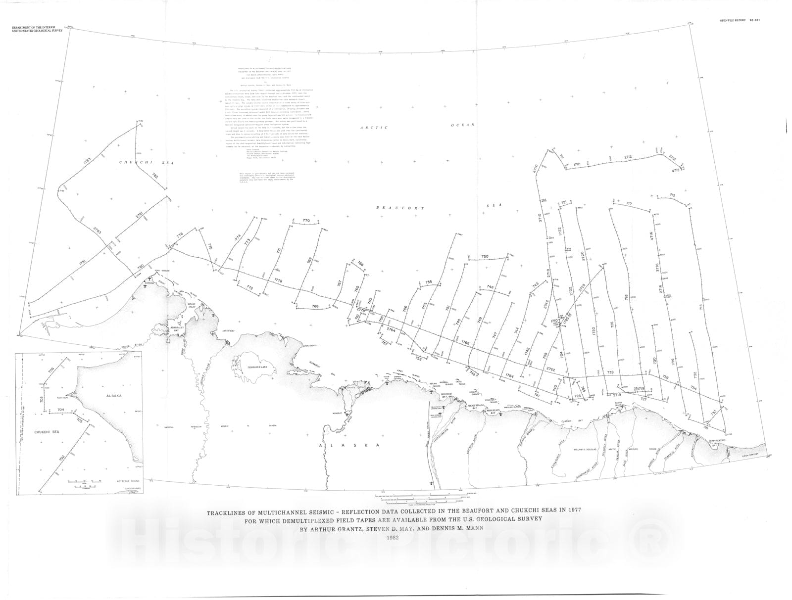 Map : Tracklines of multichannel seismic-reflection data collected in the Beaufort and Chukchi Seas in 1977 for which demultiplexed fiel, 1982 Cartography Wall Art :
