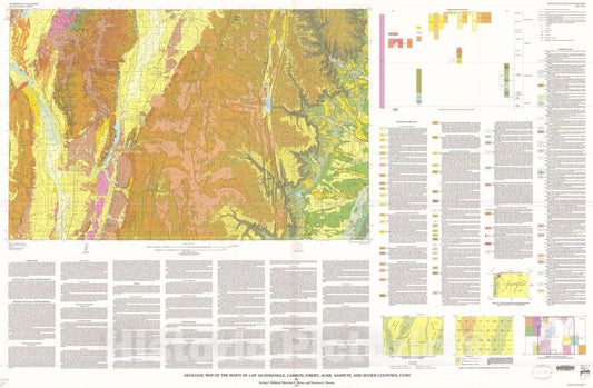 Map : Preliminary geologic map of the Manti 30' X 60' quadrangle, Carbon, Emery, Juab, San Pete, and Sevier Counties, Utah, 1982 Cartography Wall Art :