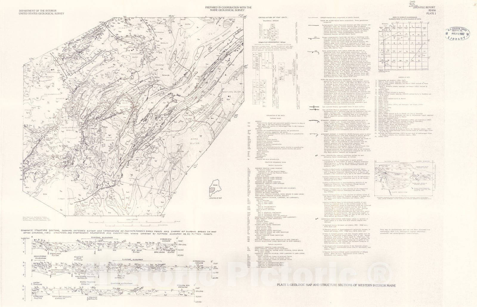 Map : Geologic map of western interior Maine, 1982 Cartography Wall Art :