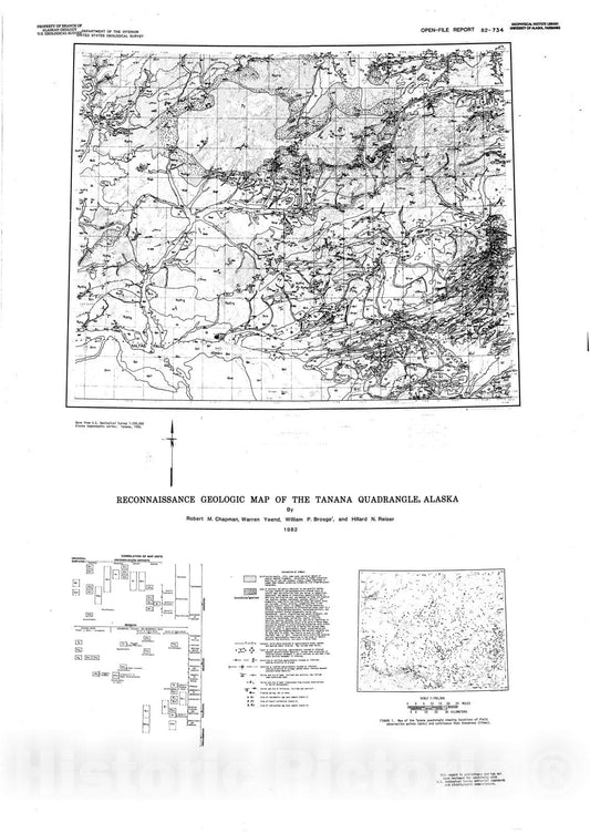 Map : Reconnaissance geologic map of the Tanana quadrangle, Alaska, 1982 Cartography Wall Art :
