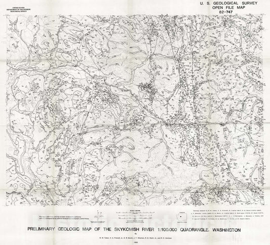 Map : Preliminary geologic map of the Skykomish River 1:100,000 quadrangle, Washington, 1982 Cartography Wall Art :