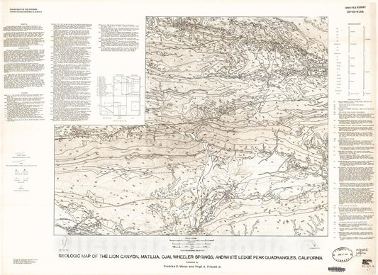 Map : Geologic map of the Lion Canyon, Matilija, Ojai, Wheeler Springs, and White Ledge Peak quadrangles, California, 1982 Cartography Wall Art :