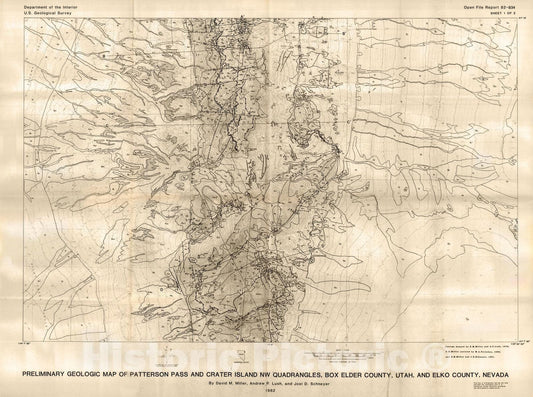 Map : Preliminary geologic map of Patterson Pass and Crater Island NW quadrangles, Box Elder County, Utah, and Elko County, Nevada, 1982 Cartography Wall Art :