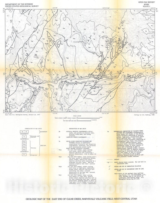 Map : Eruptive history, petrology, and petrogenesis of the Joe Lott Tuff Member of the Mount Belknap volcanics, Marysvale volcanic field, west-central Utah, 1982 Cartography Wall Art :