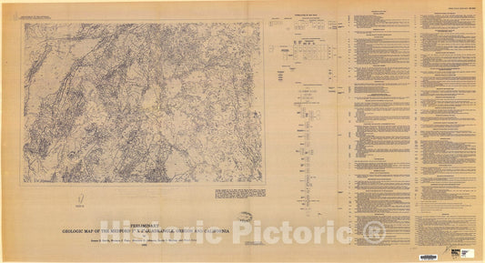 Map : Preliminary geologic map of the Medford one degree X two degree quadrangle, Oregon and California, one98two Cartography Wall Art :