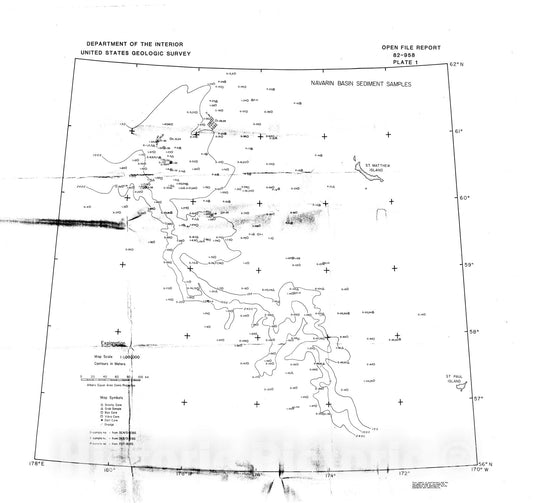 Map : Location and description of sediment samples: Navarin Basin province, Bering Sea, 1980-81, 1982 Cartography Wall Art :