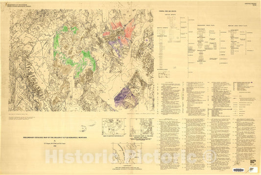 Map : Preliminary geologic map of the Dillion one degree X two degree quadrangle, Montana, one983 Cartography Wall Art :
