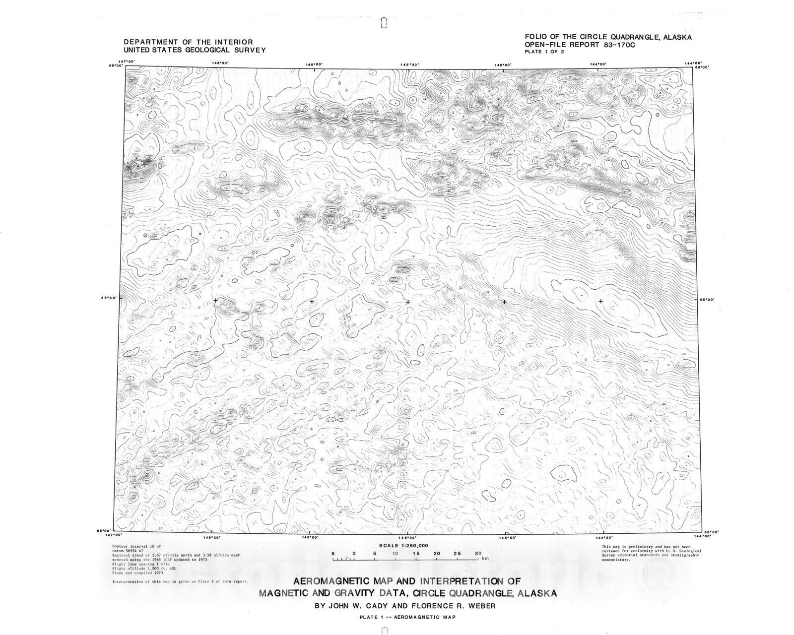 Map : Aeromagnetic map and interpretation of magnetic and gravity data, Circle quadrangle, Alaska, 1983 Cartography Wall Art :
