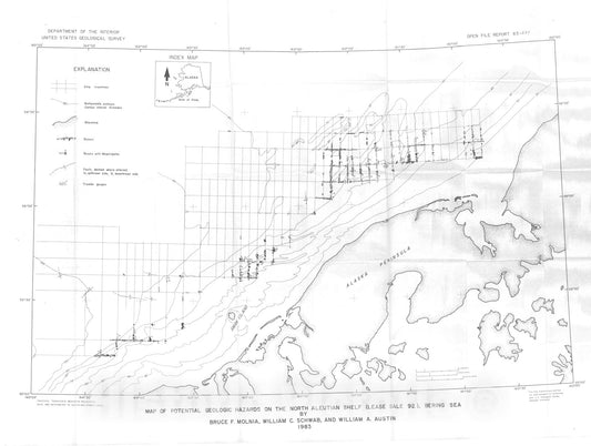 Map : Map of potential geologic hazards on the North Aleutian Shelf (Lease Sale 92), Bering Sea, 1983 Cartography Wall Art :