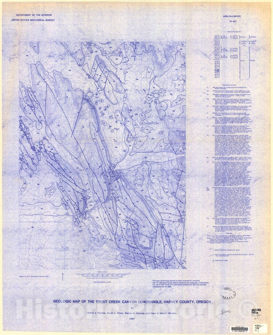 Map : Geologic map of Trout Creek Canyon quadrangle, Harney County, Oregon, 1983 Cartography Wall Art :