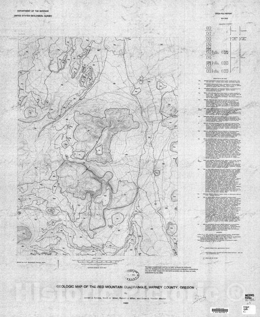 Map : Geologic map of the Red Mountain quadrangle, Harney County, Oregon, 1983 Cartography Wall Art :
