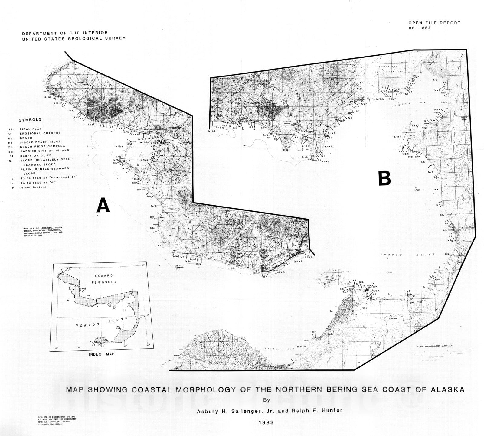 Map : Map showing coastal morphology of the northern Bering Sea coast of Alaska, 1983 Cartography Wall Art :