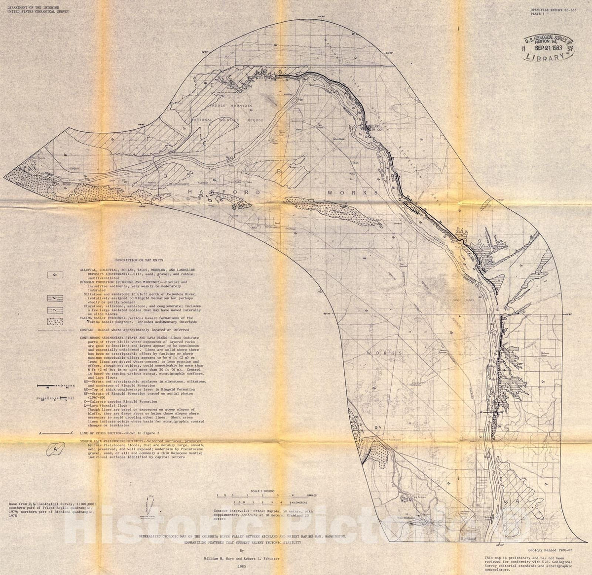 Map : Evidence of tectonic stability along the middle Columbia River, Washington, in Quaternary time, 1983 Cartography Wall Art :