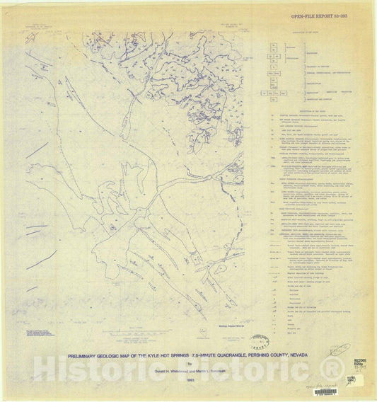 Map : Preliminary geologic map of the Kyle Hot Springs 7.5-minute quadrangle, Pershing County, Nevada, 1983 Cartography Wall Art :