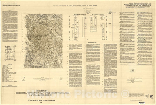 Map : Preliminary geologic map of the west half of the Vancouver (Wa.-Ore.) one degree X two degree quadrangle, Oregon, one983 Cartography Wall Art :