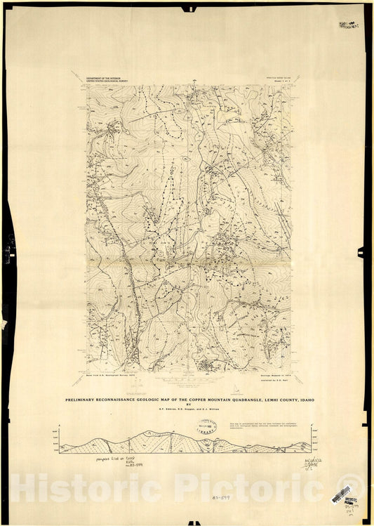Map : Preliminary reconnaissance geologic map of the Copper Mountain quadrangle, Lemhi County, Idaho, 1983 Cartography Wall Art :