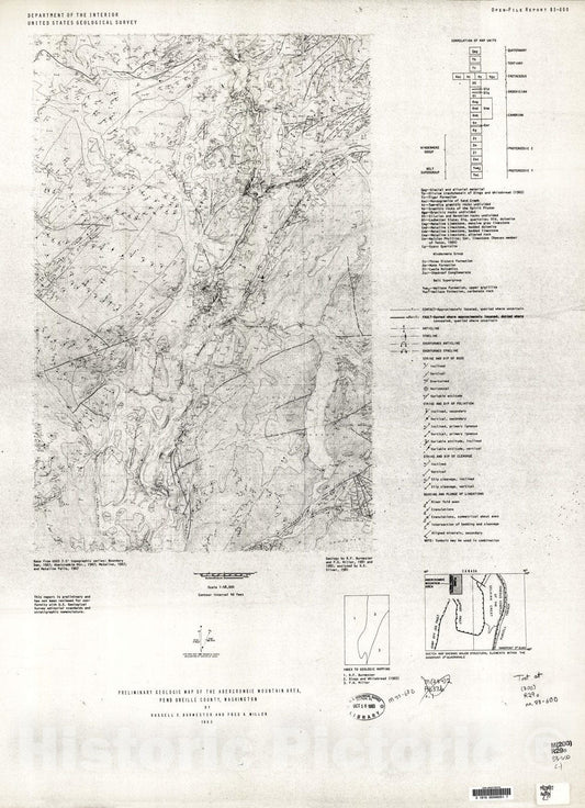 Map : Preliminary geologic map of the Abercrombie Mountain area, Pend Oreille County, Washington, 1983 Cartography Wall Art :
