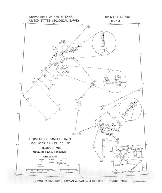 Map : High-resolution seismic reflection profiles, trackline and sample location map, and digitized bathymetric data: Navarin Basin prov, 1983 Cartography Wall Art :