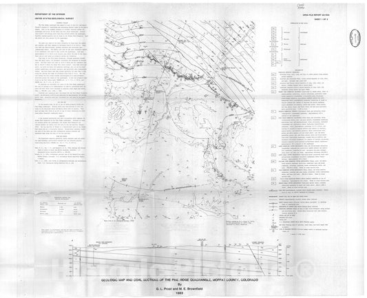 Map : Geologic map and coal sections of the Pine Ridge quadrangle, Moffat County, Colorado, 1983 Cartography Wall Art :