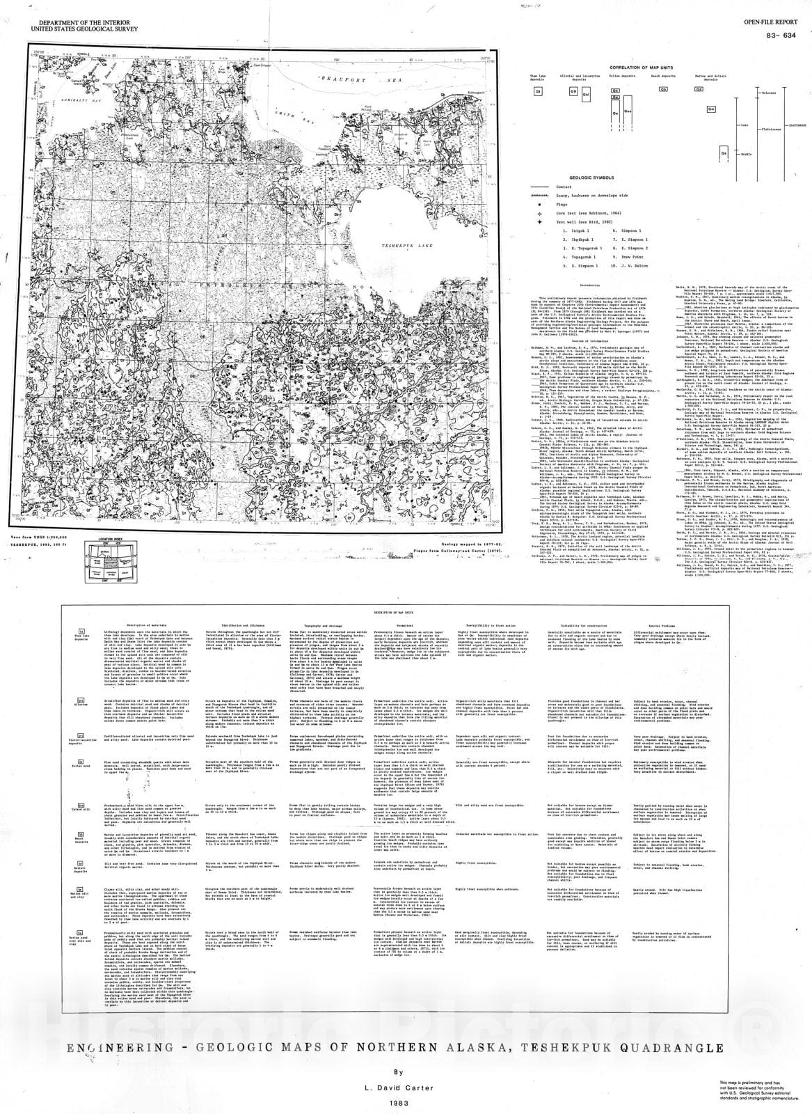 Map : Engineering - geologic maps of northern Alaska, Teshekpuk quadrangle, 1983 Cartography Wall Art :