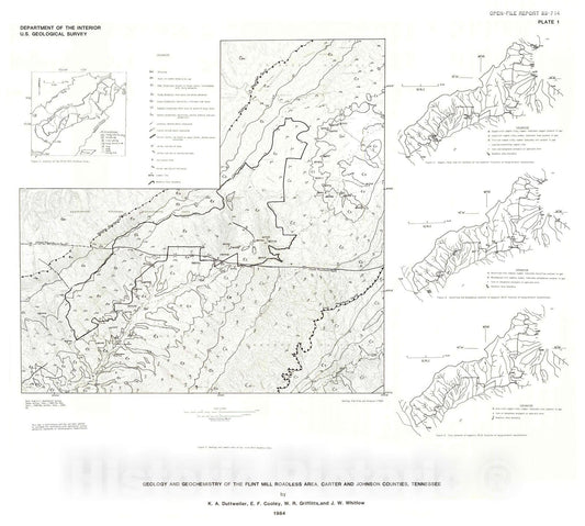 Map : Geology and geochemistry of the Flint Mill Roadless Area, Carter and Johnson Counties, Tennessee, 1983 Cartography Wall Art :