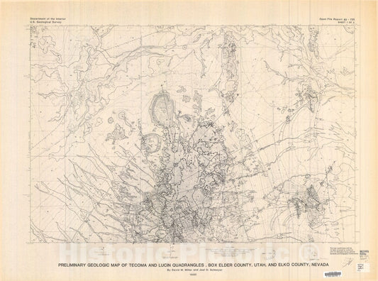 Map : Preliminary geologic map of the Tecoma and Lucin quadrangles, Box Elder County, Utah, and Elko County, Nevada, 1983 Cartography Wall Art :
