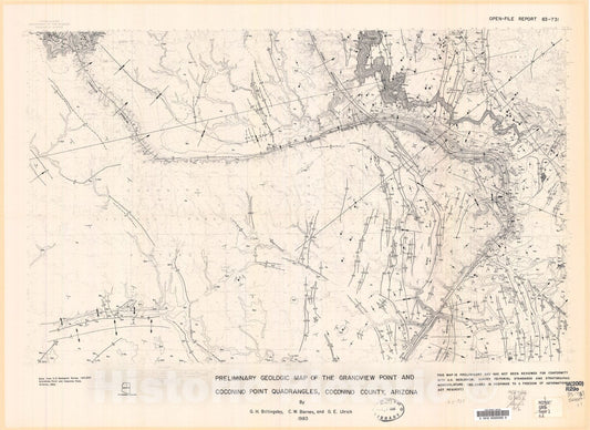 Map : Preliminary geologic map of the Coconino Point and Grandview Point quadrangles, Coconino County, Arizona, 1983 Cartography Wall Art :