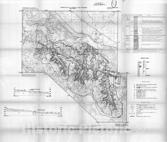 Map : Geology and mineral resource potential of the Black Ridge Canyon Wilderness Study Area, Mesa County, Colorado, 1983 Cartography Wall Art :