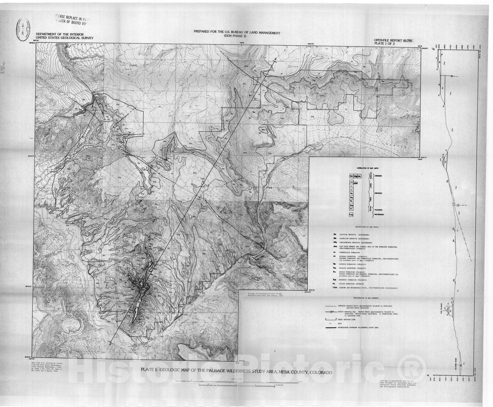 Map : Geology and mineral resource potential of the Palisade Wilderness Study Area, Mesa County, Colorado, 1983 Cartography Wall Art :