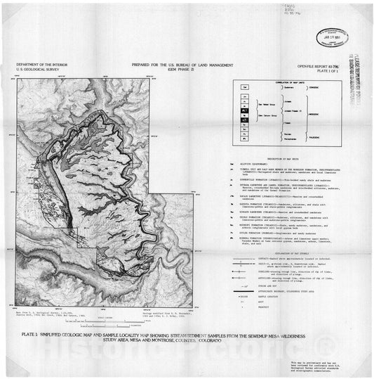 Map : Geology and mineral resource potential of the Sewemup Mesa Wilderness Study Area, Mesa and Montrose Counties, Colorado (GEM phase 2), 1983 Cartography Wall Art :