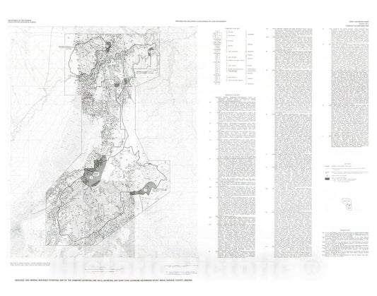Map : Geology and mineral resource potential of the Narrows (AZ-010-135), Lime Hills (AZ-010-134), and Sand Cove (AZ-010-128) Wilderness, 1983 Cartography Wall Art :