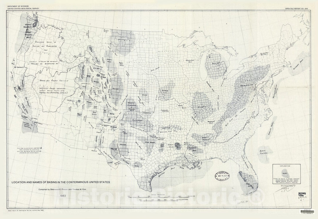 Map : Location and names of basins in the conterminous United States, 1983 Cartography Wall Art :