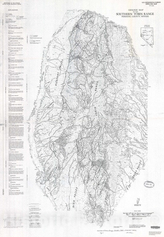 Map : Geologic map of the southern Tobin Range, Pershing County, Nevada, 1977 Cartography Wall Art :