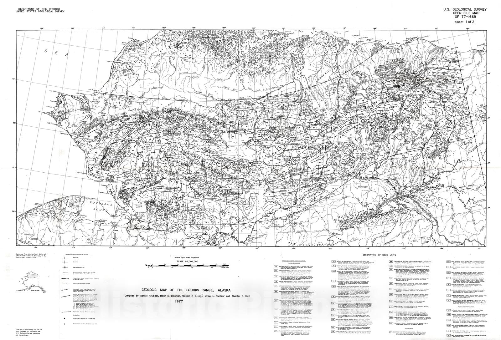 Map : Geologic map of the Brooks Range, Alaska, 1977 Cartography Wall Art :