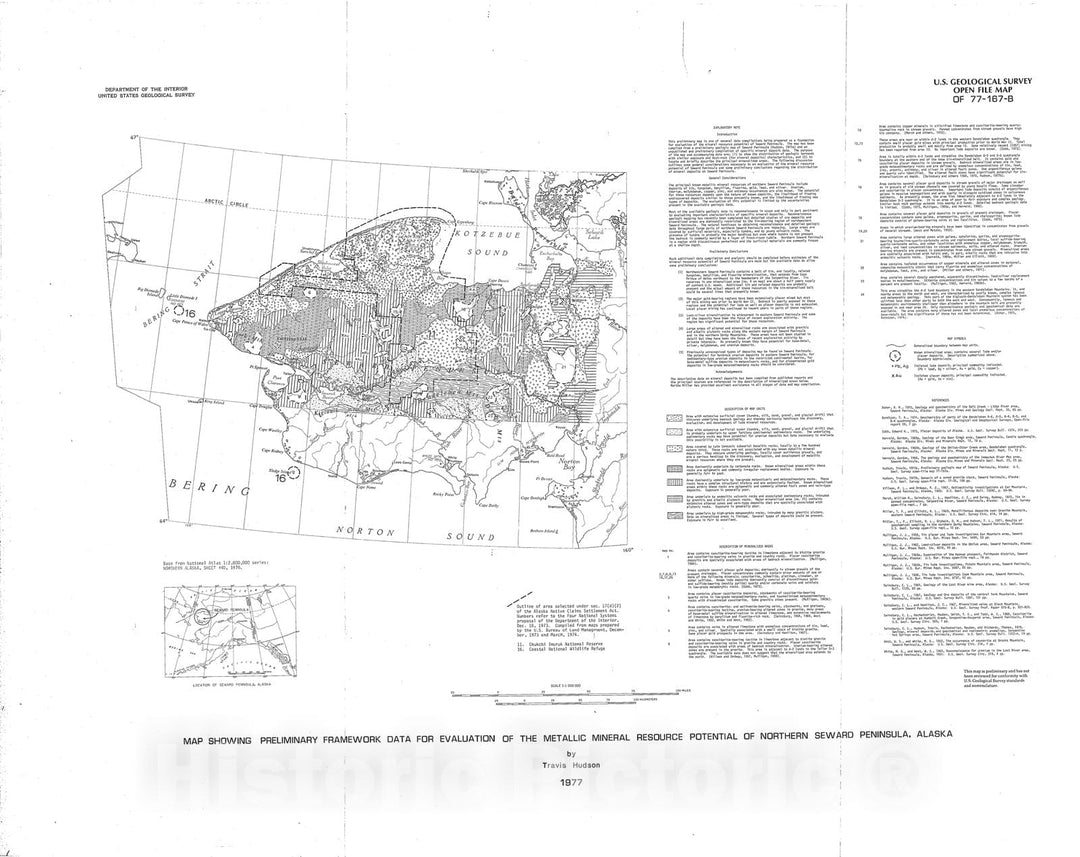 Map : Map showing preliminary framework data for evaluation of the metallic mineral resource potential of northern Seward Peninsula, Alaska, 1977 Cartography Wall Art :