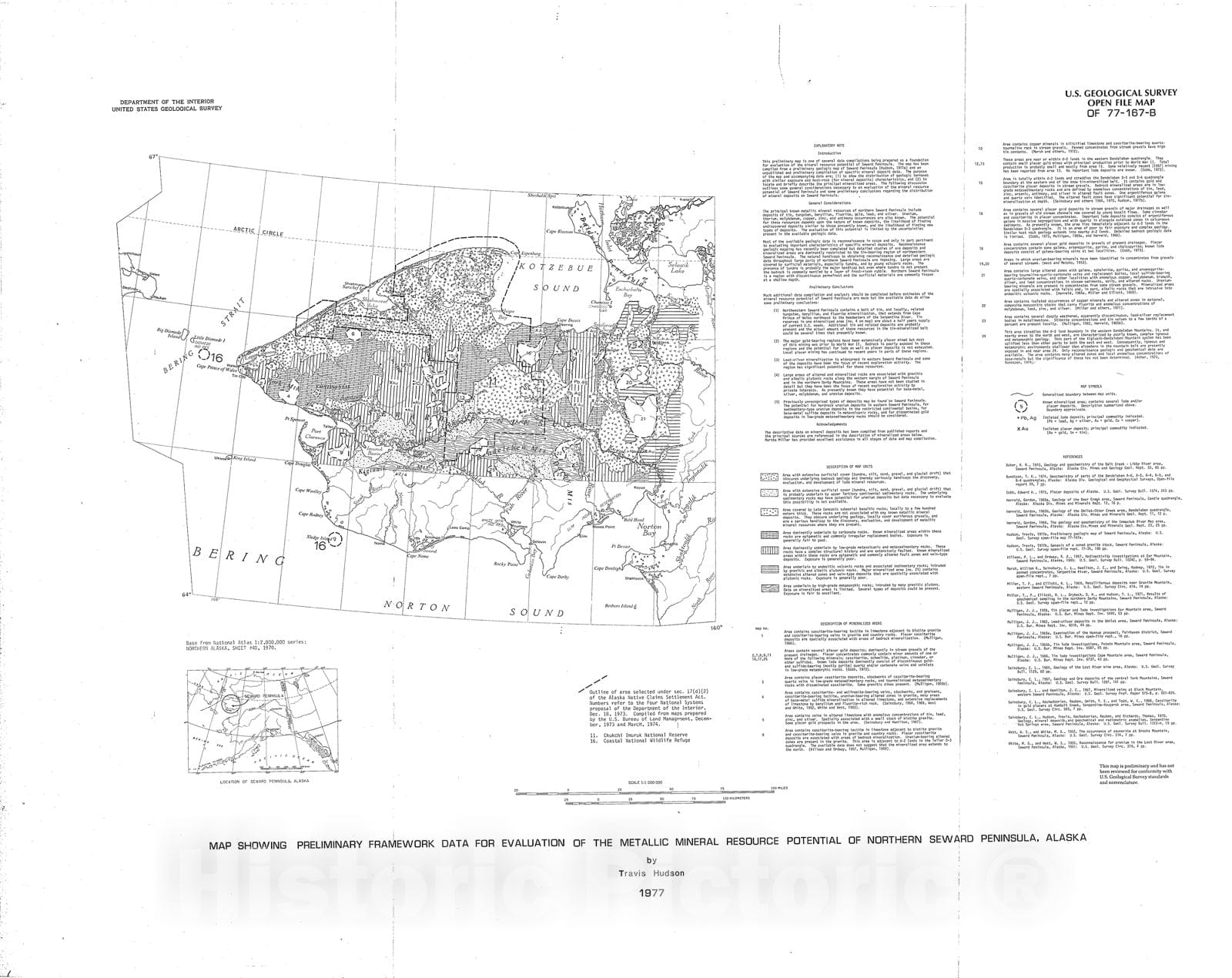 Map : Map showing preliminary framework data for evaluation of the metallic mineral resource potential of northern Seward Peninsula, Alaska, 1977 Cartography Wall Art :