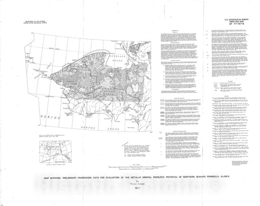 Map : Map showing preliminary framework data for evaluation of the metallic mineral resource potential of northern Seward Peninsula, Alaska, 1977 Cartography Wall Art :