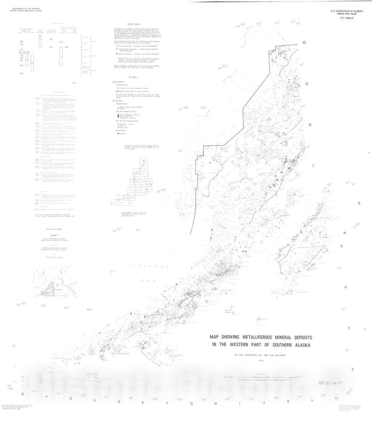 Map : Table describing metalliferous mineral deposits in the western part of southern Alaska [with location map], 1977 Cartography Wall Art :