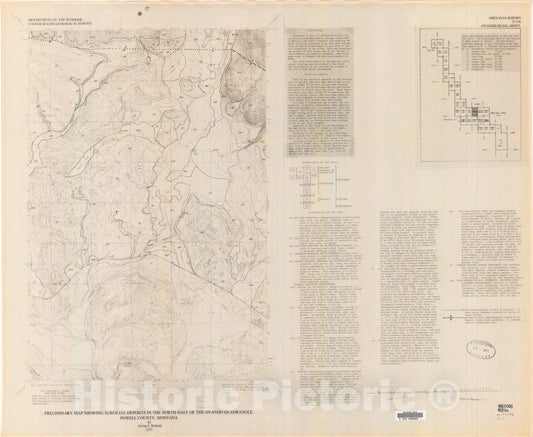 Map : Preliminary map showing surficial deposits in the north half of the Ovando quadrangle, Powell County, Montana, 1977 Cartography Wall Art :