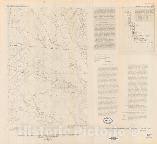 Map : Preliminary map showing surficial deposits in the Seeley Lake West quadrangle, Missoula County, Montana, 1977 Cartography Wall Art :