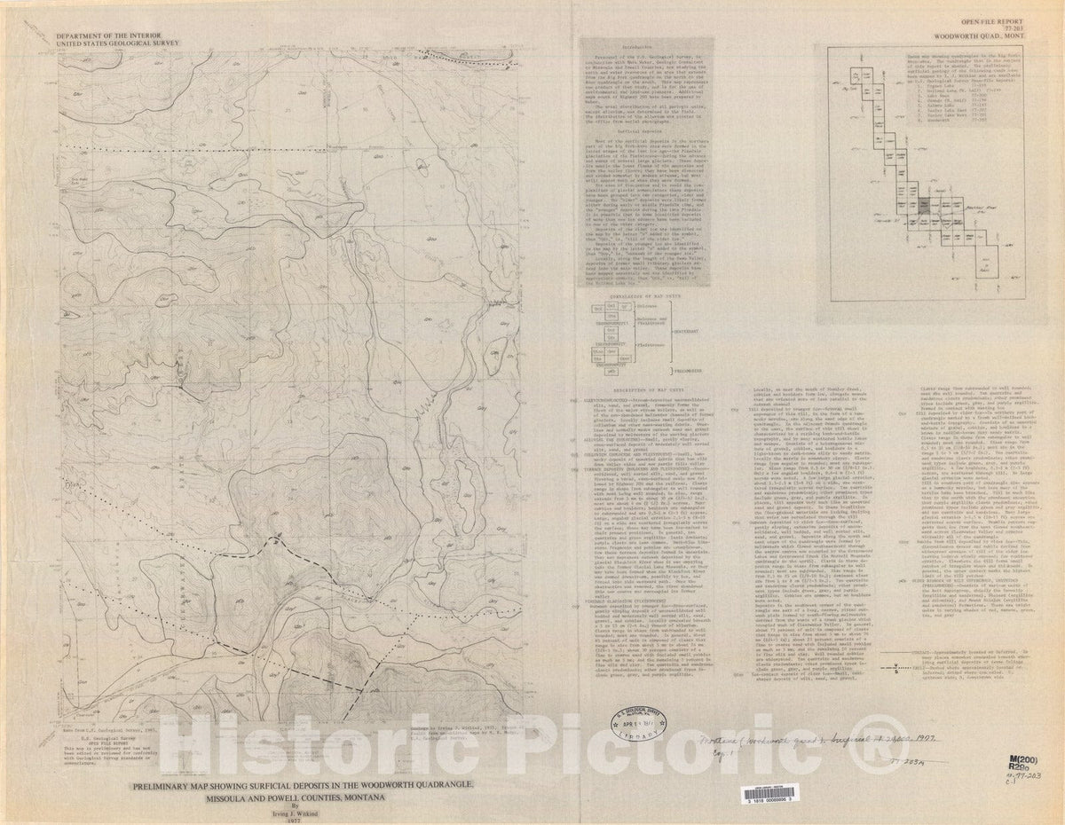 Map : Preliminary map showing surficial deposits in the Woodworth quadrangle, Missoula and Powell Counties, Montana, 1977 Cartography Wall Art :