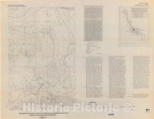 Map : Preliminary map showing surficial deposits in the Woodworth quadrangle, Missoula and Powell Counties, Montana, 1977 Cartography Wall Art :