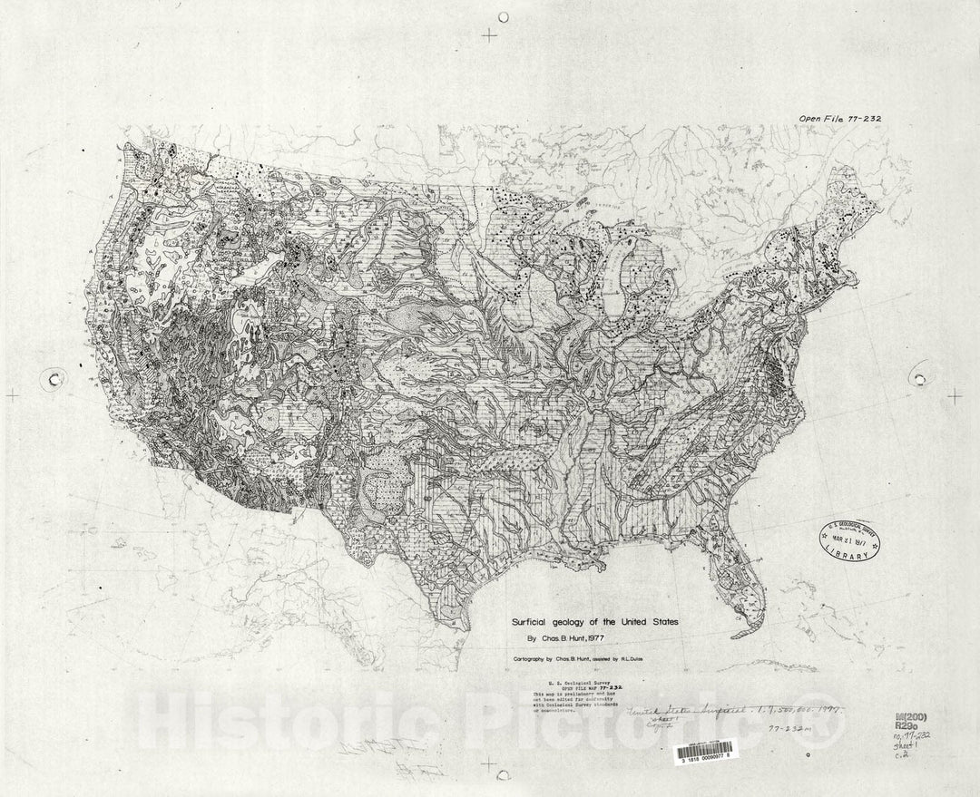 Map : Surficial geology of the United States, 1977 Cartography Wall Art :