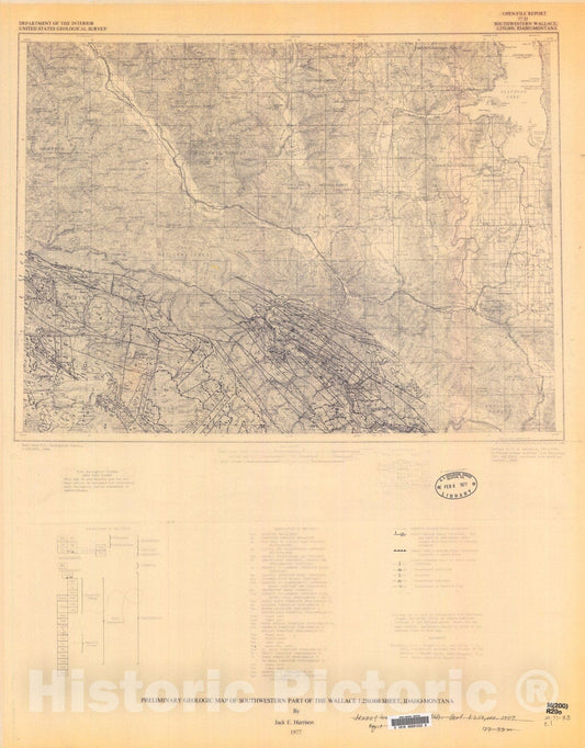 Map : Preliminary geologic map of southwestern part of the Wallace 1:250,000 sheet, Idaho-Montana, 1977 Cartography Wall Art :