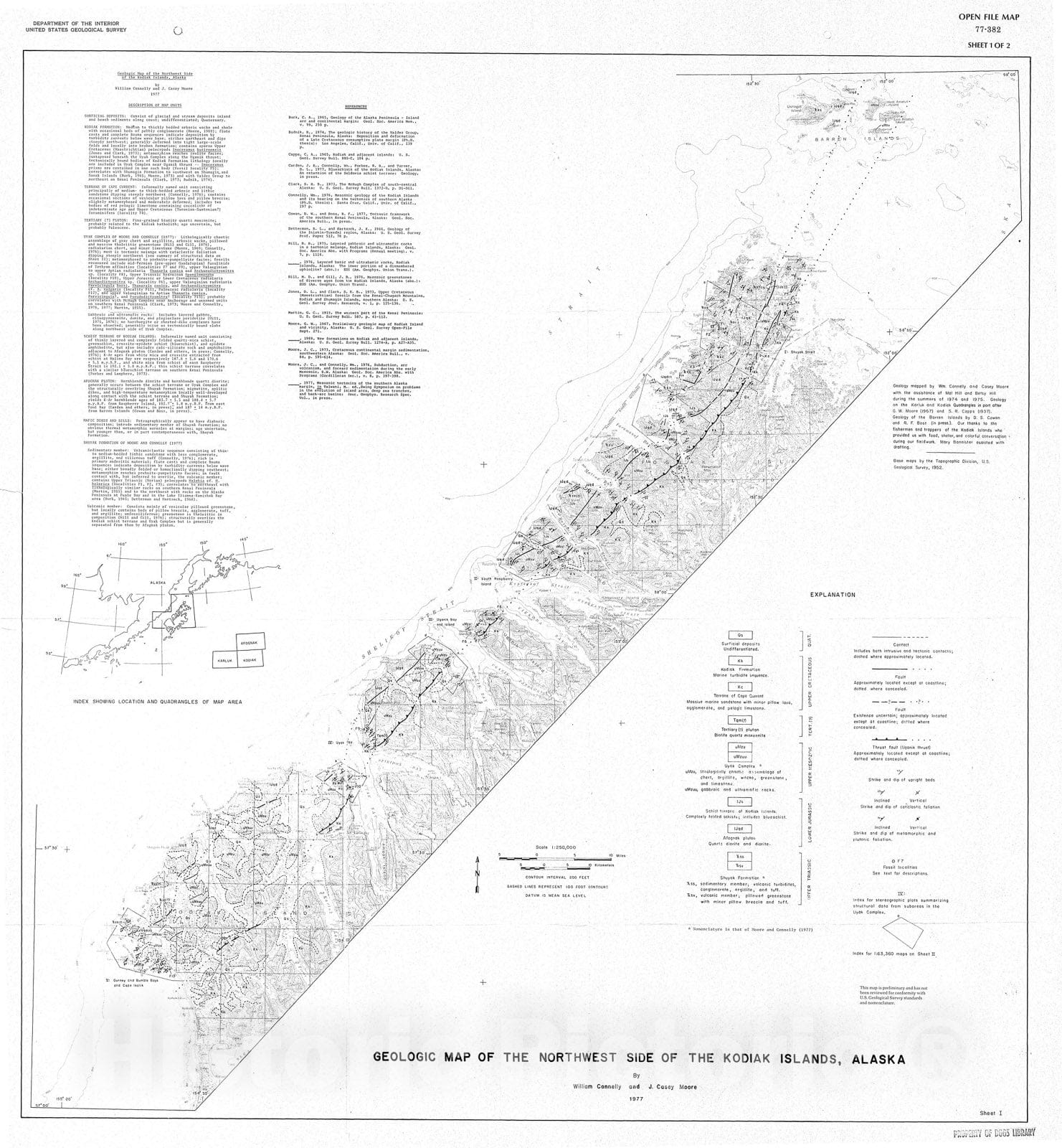 Map : Geologic map of the northwest side of the Kodiak Islands, Alaska, 1977 Cartography Wall Art :