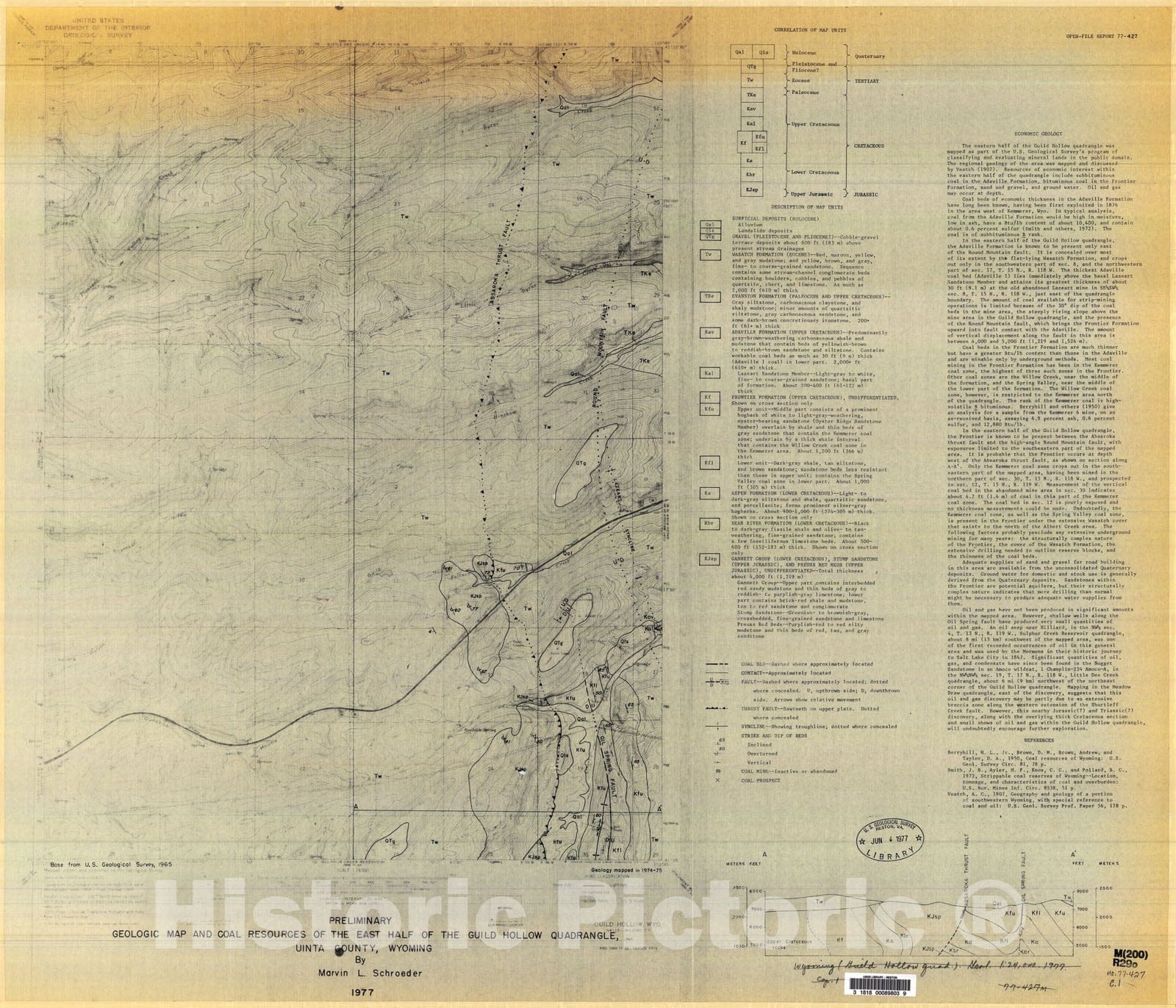 Map : Preliminary geologic map and coal resources of the east half of the Guild Hollow quadrangle, Uinta County, Wyoming, 1977 Cartography Wall Art :