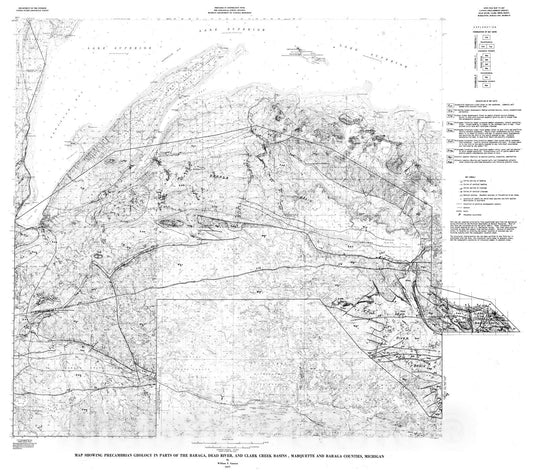 Map : Map showing Precambrian geology in parts of the Baraga, Dead River, and Clark Creek basins, Marquette and Baraga Counties, Michigan, 1977 Cartography Wall Art :