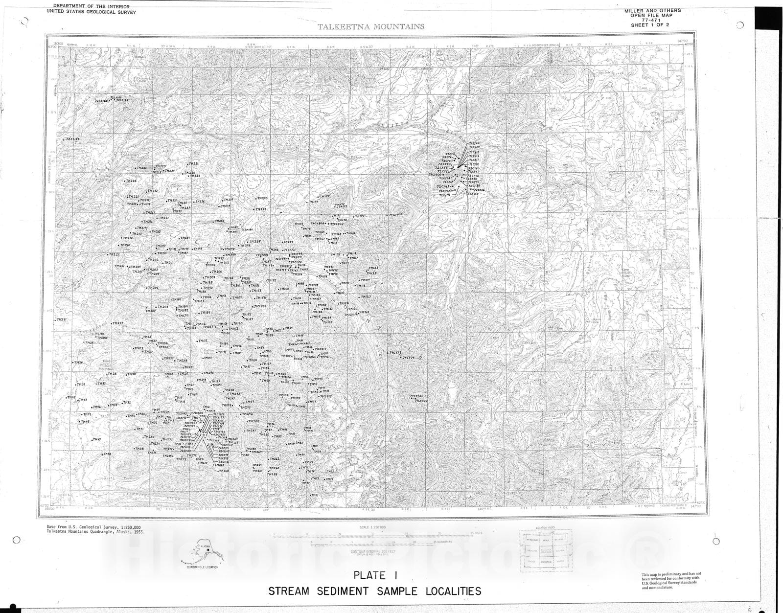Map : Spectrographic and chemical analyses of stream-sediment and rock samples from the western part of the Talkeetna Mountains quadrangle, Alaska, 1977 Cartography Wall Art :